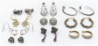 Ten Pairs Of Sterling Silver Earrings