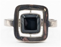 Ladies Mexico Sterling Silver Onyx Bangle Bracelet