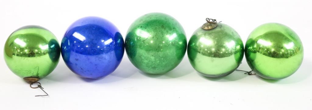 Five Antique German Kugel Ball Ornaments