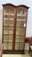 Walnut display cabinet, glass doors, 85in. Tall