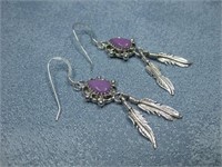 Sterling Silver Tested Purple Stone Earrings