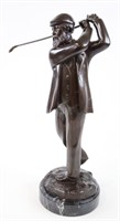 Unsigned Golfer Bronze Sculpture With Marble Base