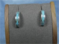 Sterling & Turquoise Inlay Hoop Earring Hallmarked