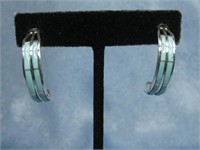 Sterling Silver Turquoise Inlay Hoop Earrings See