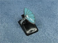 Zuni Inlay Sterling Silver Turquoise Ring Hallmark