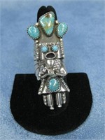 Navajo Sterling Silver Turq. Kachina Ring Hallmark