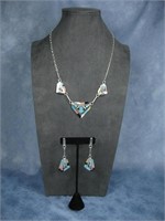 Zuni Sterling Silver Inlay Necklace & Earrings See