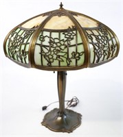 Antique 16 Panel Slag Glass Table Lamp