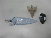 Two  Arrowhead & Shark Tooth Pendants See Info