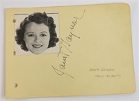 Janet Gaynor Signed Autograph Book Page