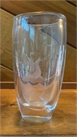 Swedish Viking ship etched crystal vase, vintage,