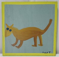 Moses Tolliver "Bo Cat" Oil On Plywood Painting