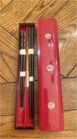 Japanese Couple chopsticks set of 2 Lacquered red