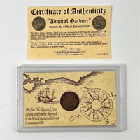 186 Yr Old Shipwreck Coin - Admiral Gardner w/ COA