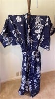 Vintage Japanese Kimono Robe Floral Wrap Cotton