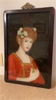 Antique Reverse Painting on Glass Portrait 20 in