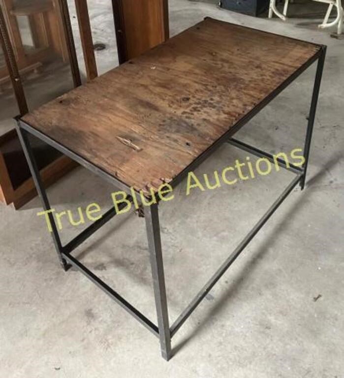 Metal Work Table wtih Wood Inlay