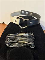 Leather Heart Choker and Bracelet Lot