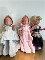 3 celluloid dolls, Holland girl with bonnet