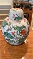 Large Handpainted Chinese Lily Pad Ginger Jar 12
