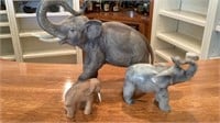 3 Elephants Soapstone Wood Carved and Ceramic