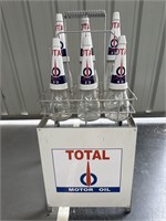 TOTAL Oil Rack w/- 6 x Bottles & Tin Tops. Rack &