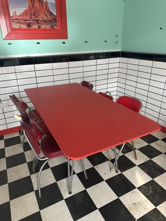 Red Diner Table & 6 Chairs. Table 1800x900