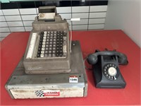 Vintage Adding Machine & Black Telephone