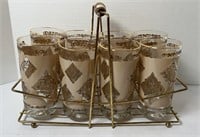 (8) VINTAGE LIBBEY WATER GLASSES W/ CADDY
