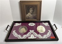 VINTAGE TRAY W/ PHOTOGRAPHS