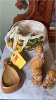 CORN HANGING PLANTER & CORN SHUCK FIGURINES