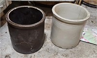 MACOMB POTTERY TAN CROCK & BROWN CROCK