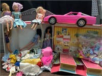 FASHION AND BARBIE DOLLS WITH CAR AND ACCESSORIES