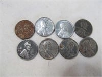 8pc US War Time Steel Pennies / Steel Wheat Cents