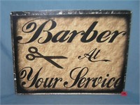 Barber at your service 12 by 16 inches retro style