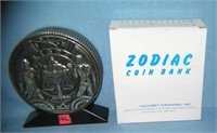 Libra all cast metal Zodiac bank with original box