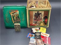 Vintage Red Man Tin W/ Matches & Lighter Set