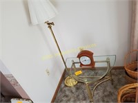 Glass Top Stand w/Clock & Floor Lamp