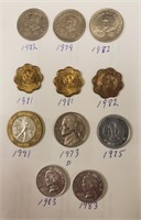 (10) Foreign Coins (1) Jefferson Nickel