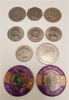 (7) Foreign Coins (1) 1979 Las Vegas Token