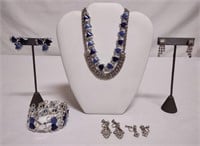 Blue Thermoset Earrings, Bracelet & Necklace Set