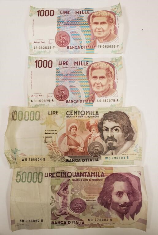 (2) 1990-1,000 Lire (1) 1994'100,000 Lire