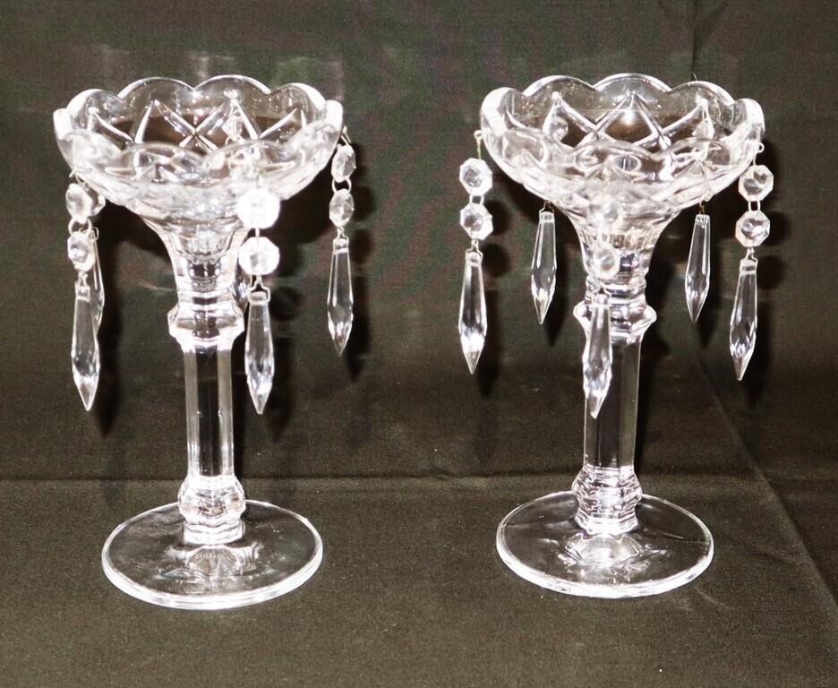 pair Shannon crystal chandelier candlesticks w box