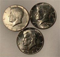 (3) 1966  Kennedy Half Dollars No Mint Mark