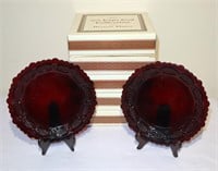 6 Avon Cape Cod ruby red dessert plates 5 w box