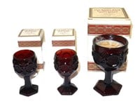 2 Avon Cape Cod ruby red wine goblets 1 water