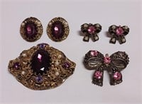 (2) Vintage Rhinestone Brooch & Earrings Set