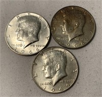 (3) 1966 No Mint Mark Kennedy Half Dollars