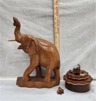 Wooden Carved Elephant & Wooden Music Box
