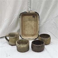 Pottery Vases & Pitcher & Vintage Enamel Pan